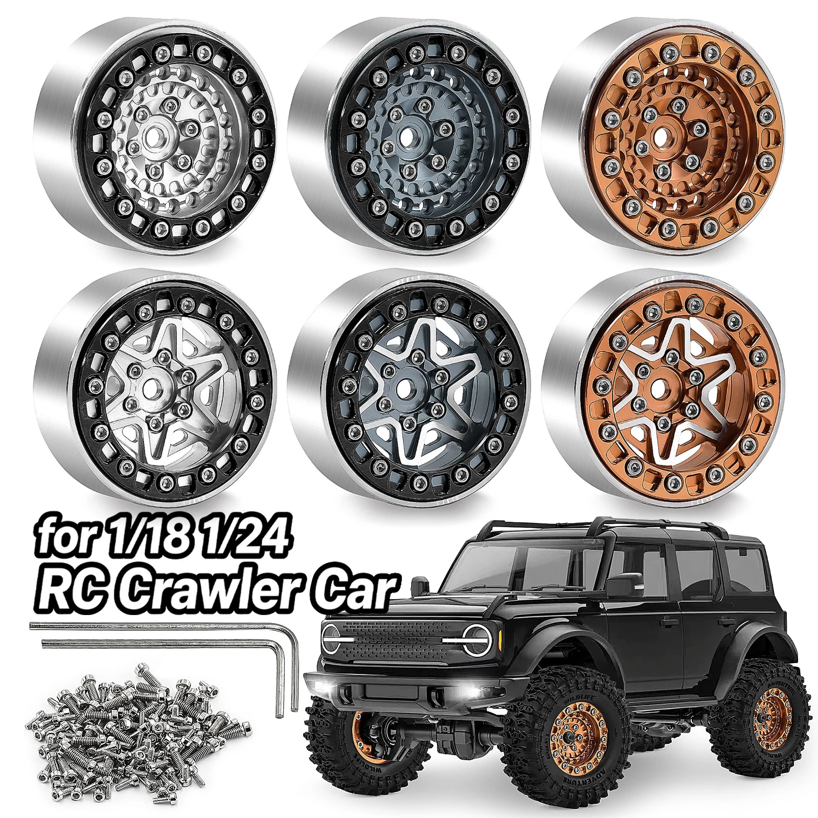 

4pcs CNC Aluminium 1.3 inch Beadlock Wheel Rim Upgrade Parts for 1/18 TRX4M 1/24 SCX24 FMS FCX24 RC Crawler Car