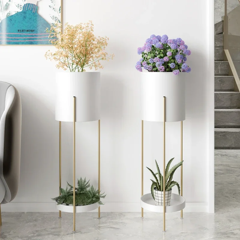 Rack de flores interno de luxo com luz multicamadas nórdica, prateleira durável para plantas de varanda, prateleira tipo chão para sala de estar,