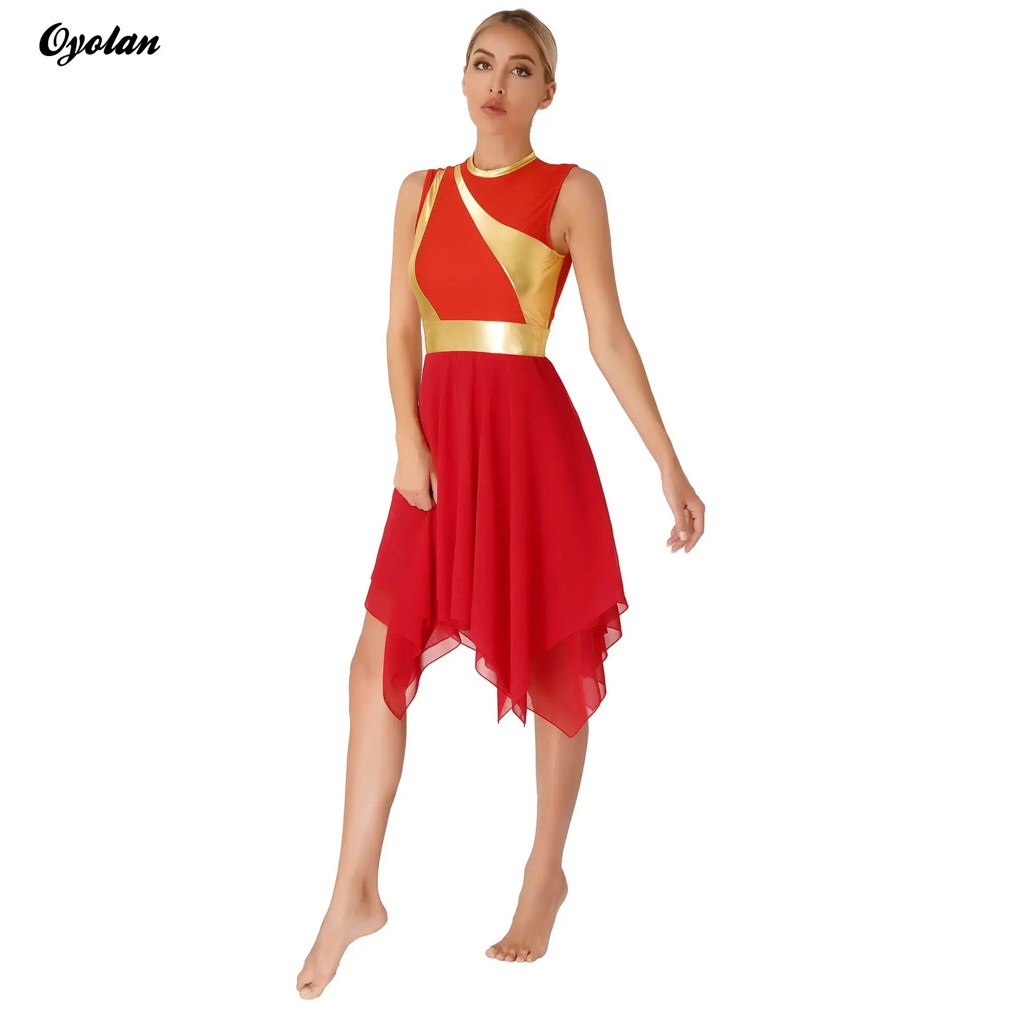 

Womens Modern Ballet Liturgical Lyrical Dance Costume Dresses Sleeveless Invisible Zipper Back Irregular Hem Dress Dancewear