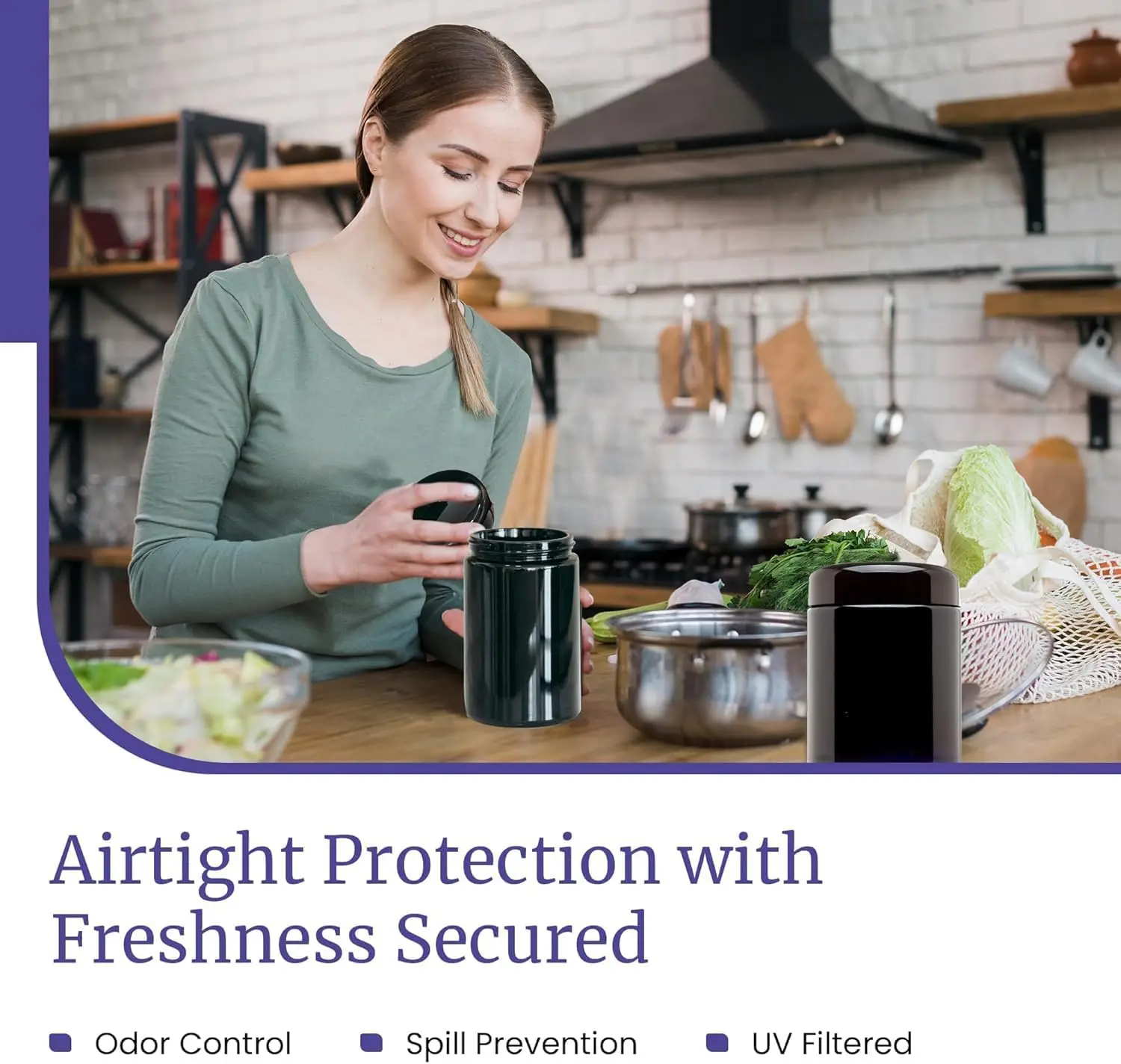 برطمانات زجاجية محكمة الغلق للأشعة فوق البنفسجية سعة 500 مل للأعشاب والقهوة والشاي والتوابل - مقاومة للرائحة، تحجب الضوء، مناسبة للسفر