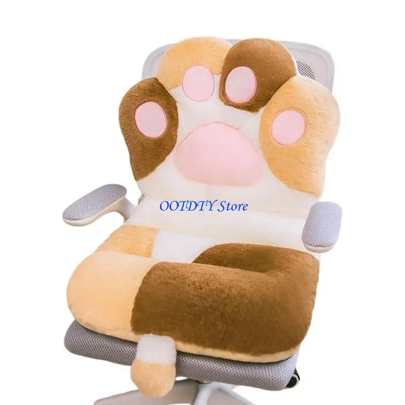 367A Furry Fabric Lumbar Cushion Cats Paws Design Pillow for Home Office Sofa Chair