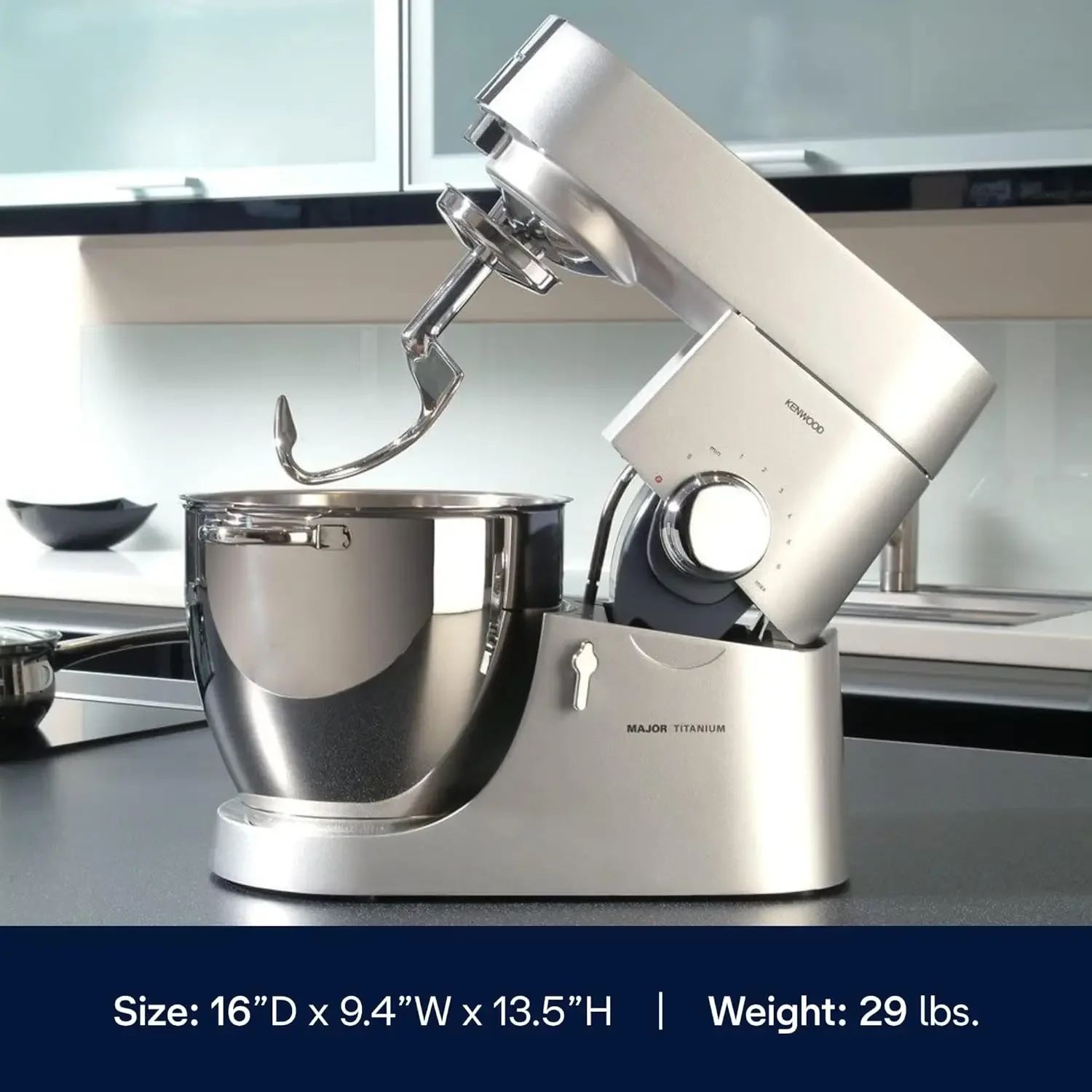 Máquina de cozinha Chef Titanium, aço inoxidável - 7 qt - misturador de cozinha - motor 800W e controle eletrônico de velocidade variável -