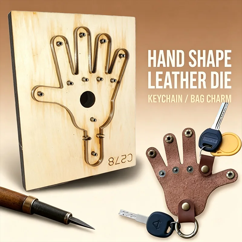 C278 Matrice de découpe en forme de main en bois pour le bricolage de produits en cuir faits main, le feutrage et la découpe de tissus, motif main de dessin animé, pour découpe à la presse manuelle