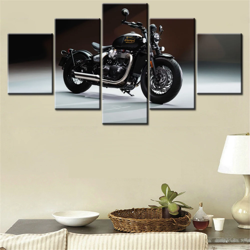 

5 Pieces Canvas Wall Arts Poster Painting Black Cool Vehicle Bikes Wallpaper Home Decor Picture Printing For Living Room Mural
