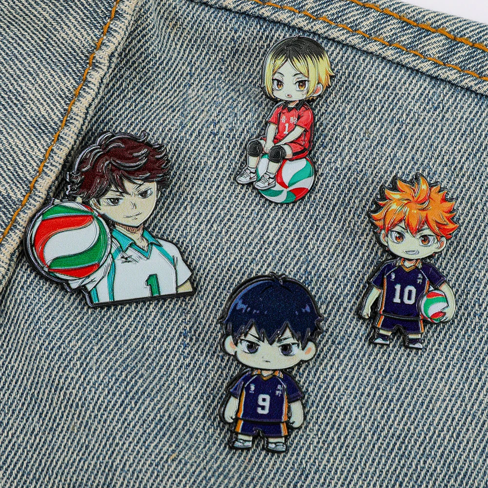 4pcs Cartoon Volleyball Athlete Enamel Pin Set Decorative Pins for Backpack Jacket Clothing, Collectible Gift for Anime Fans
