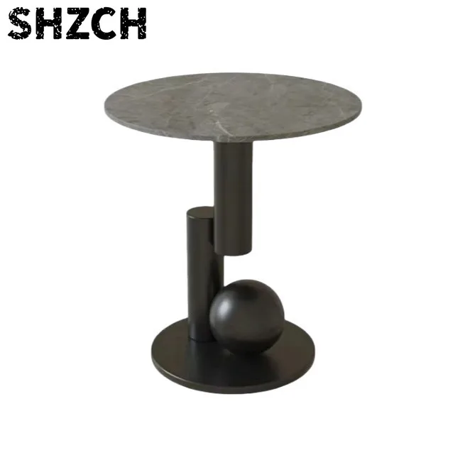 Mobile Sintered Stone Small Round Side Table for Apartment Hotel Home Sofa Coffee Tea Stand