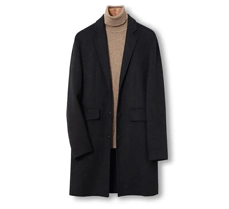 Men's British Style Double-Breasted Wool Coat Luxury Warm Trench Business Ceremony Coat for Men