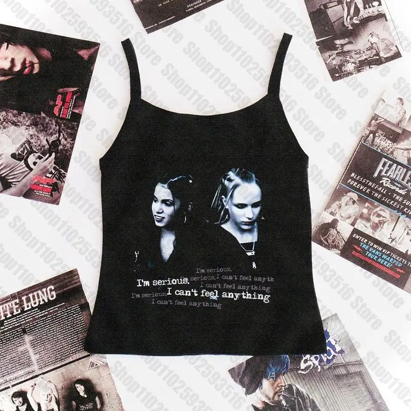 Vintage Punk Rock Graphic Letter Print Gothic Emo girl Women's Corset Tank Top Camisole Top Y2k Clothes Baby Tee Grunge Crop Top