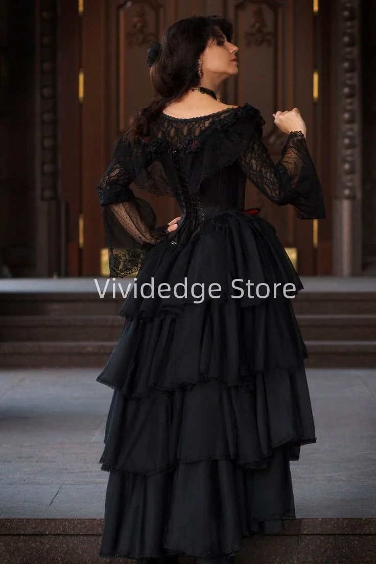 Customized Black gothic wedding dress Ruffle skirt Tight lacing corset Vampire ball gown Alternative wedding vestido novia