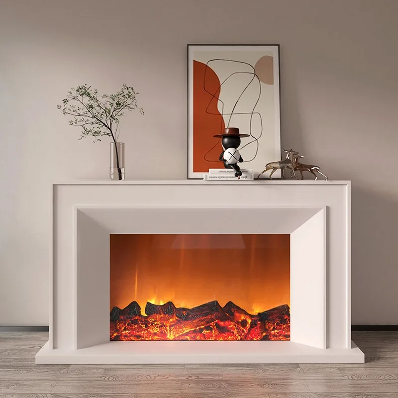 French retro solid wood simple TV cabinet fireplace decorative cabinet cream wind household electric fireplace heating backgroun