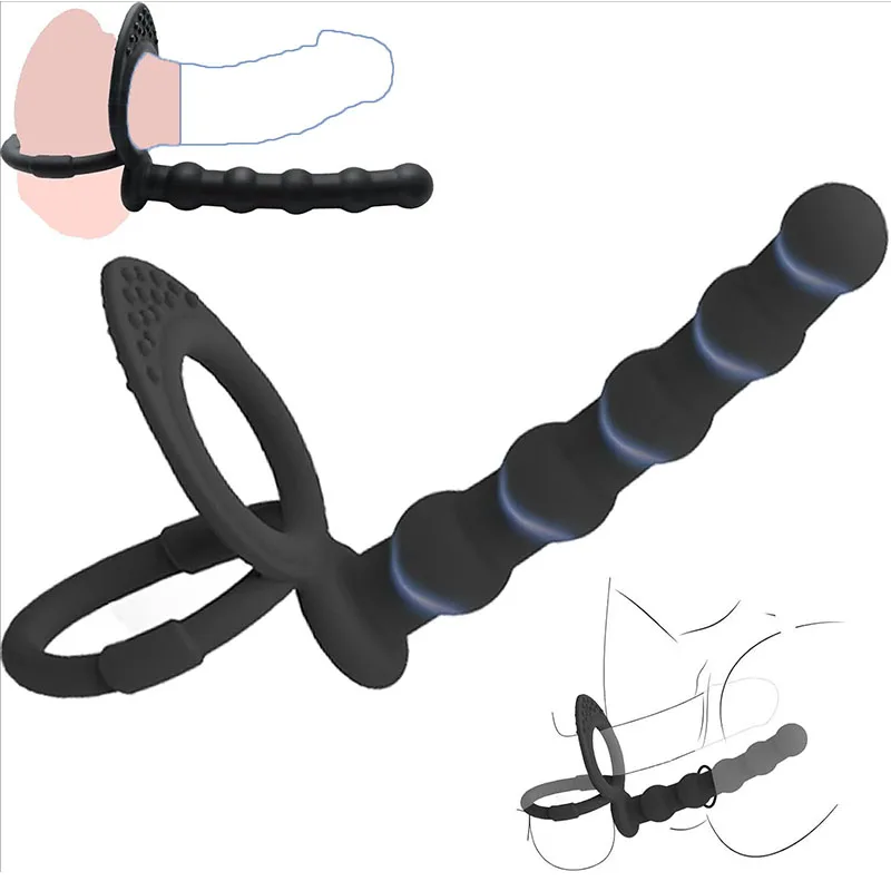 Vibratore a doppia penetrazione con doppia stimolazione per coppie, perline anali, massaggiatore del punto G, anello per il pene, giocattoli sessuali per adulti