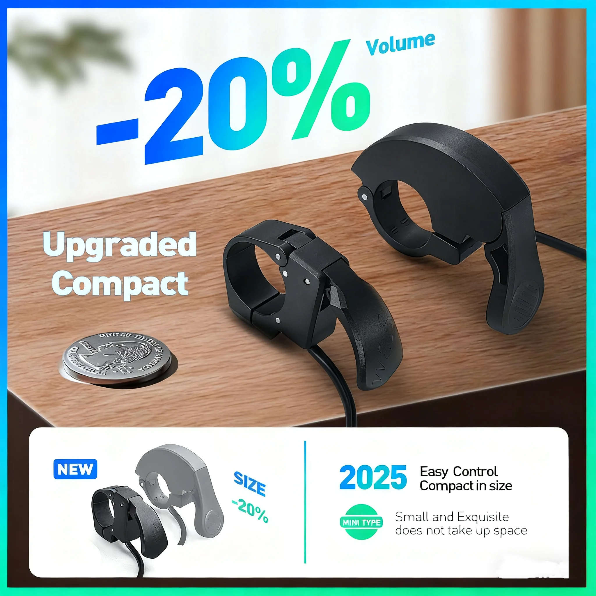 Mini acelerador de pulgar 107X, acelerador de dedo derecho/izquierdo, acelerador de liberación rápida para bicicleta eléctrica de 24V-72V