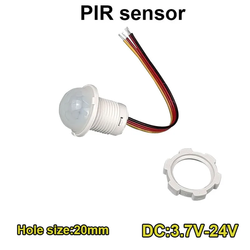 PIR-Infrarot-Bewegungsmelder für den menschlichen Körper, 20 mm Montageloch, DC3,7 V-24 V, Dual-Modus (Lichtsteuerung/Nacht nur 24/7-Erkennung)