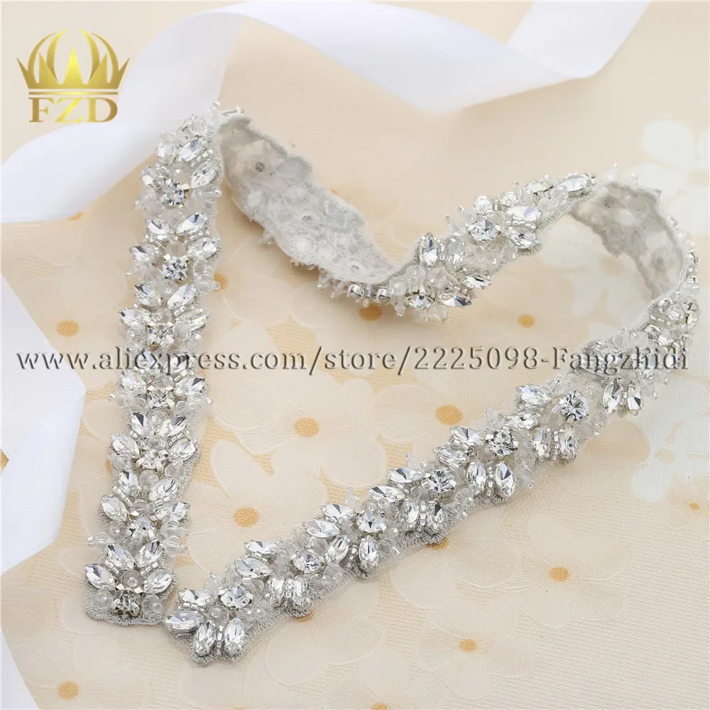 (30 Pieces) Handmade Hot Fix Shiny Crystal Sew on  Bridal Sliver Rhinestone Crystal Applique for Wedding Sash and Belt Decor