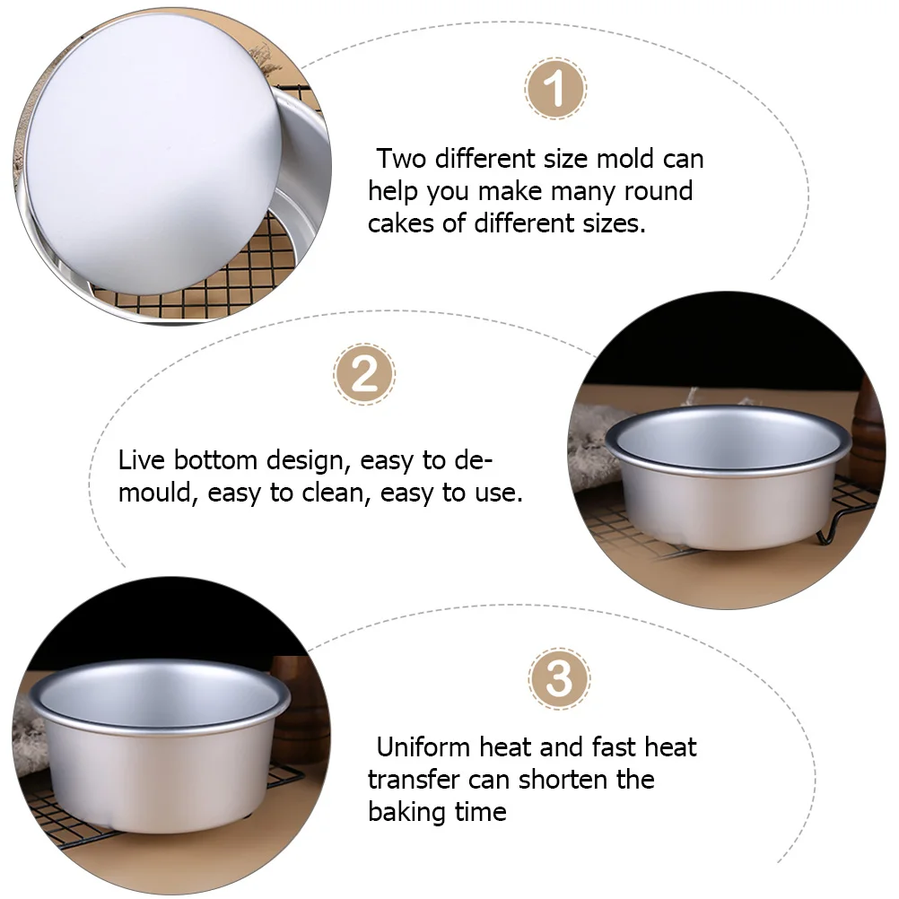 

2 pcs Aluminum Alloy Cake Mold Round Shaped Baking Mould Live Bottom Design Demoulding For Diy