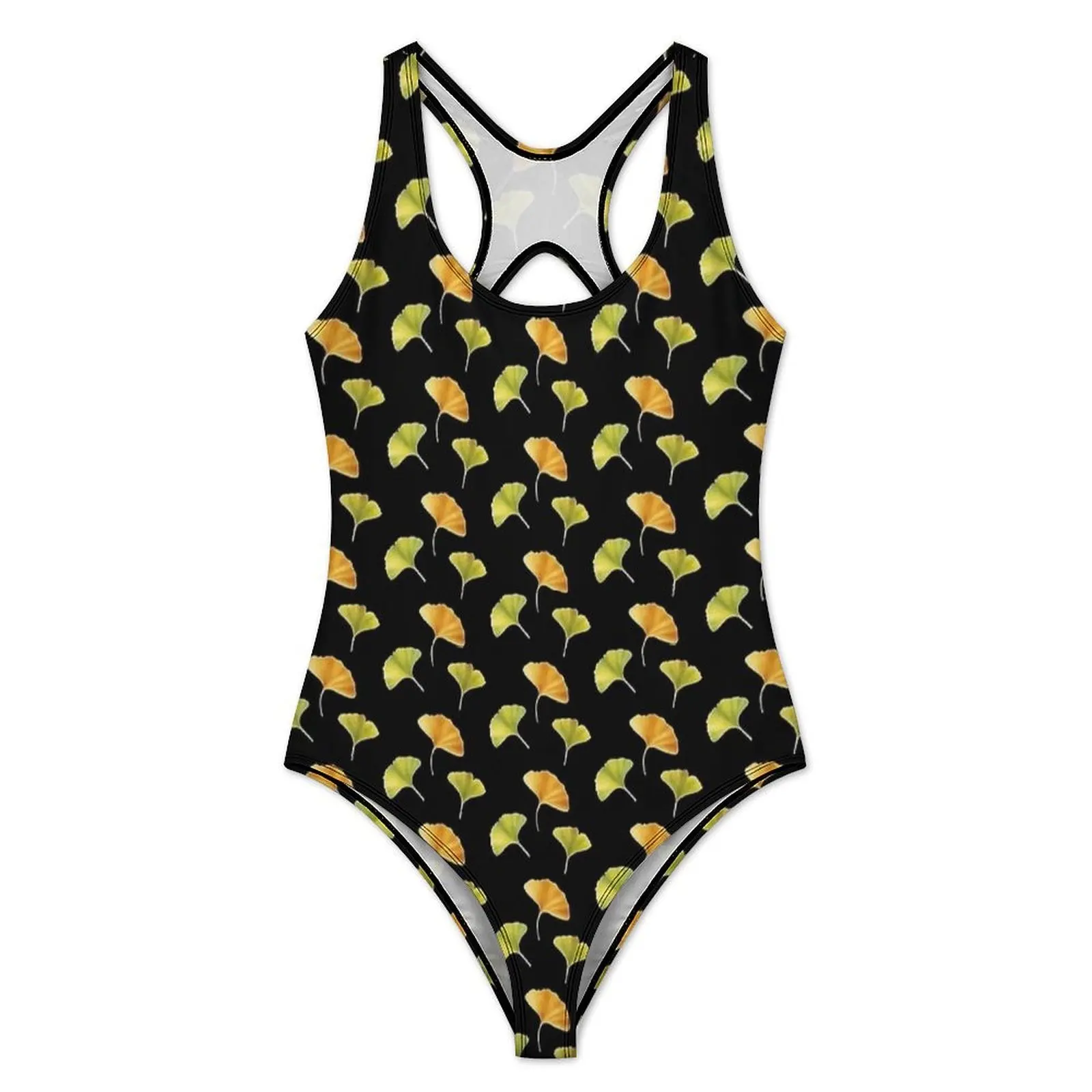Dual Tone Ginkgo Print Swimsuit  Push Up Swimwear One-Piece Holiday Swim Monokini Bodysuit Sexy Custom DIY Beach Wear Plus Size