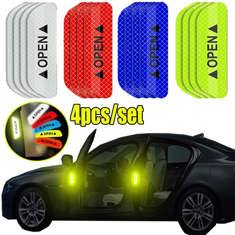 

4Pcs Reflective Car Door Sticker Safety Opening Warning Reflector Tape Decal Auto Car Accessories Exterior Interior Reflector