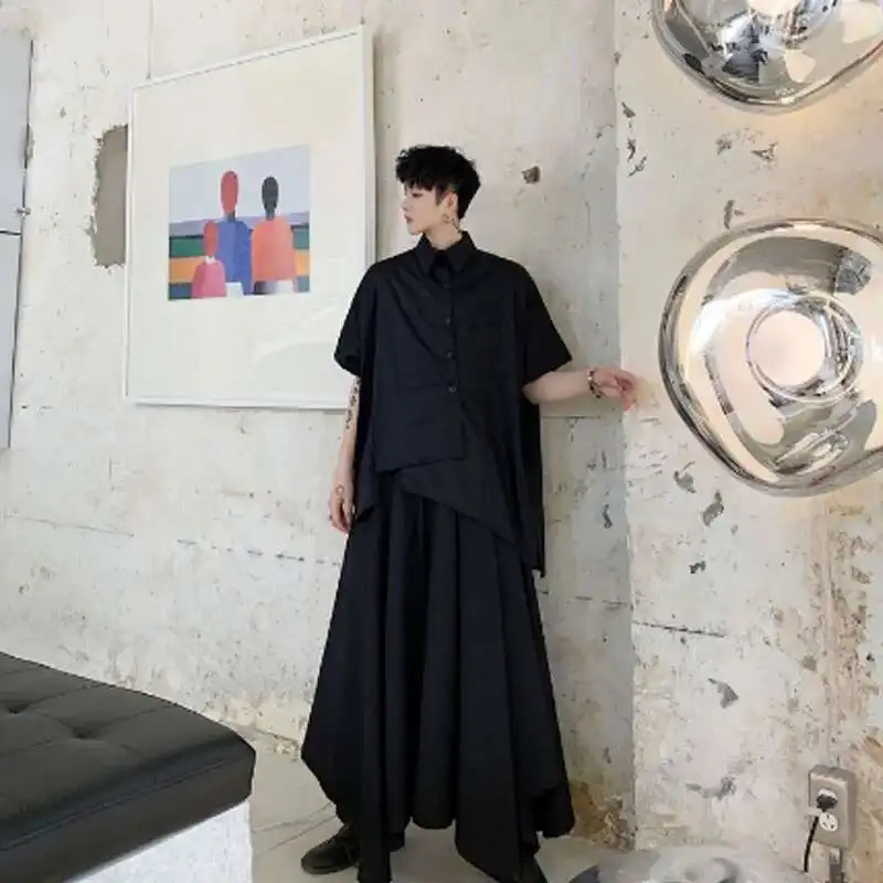 Men Shirts Black Asymmetric Hip White Oversize Style Design Japan Hop Punk Blouse Male Vintage Casual Street Wear Camisa