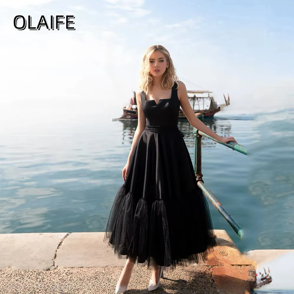 

Olaife Tea Length Short Aline Homecoming Dresses for Women Satin Tulle Sleeveless Gown Robe Long Luxury платье вечернее