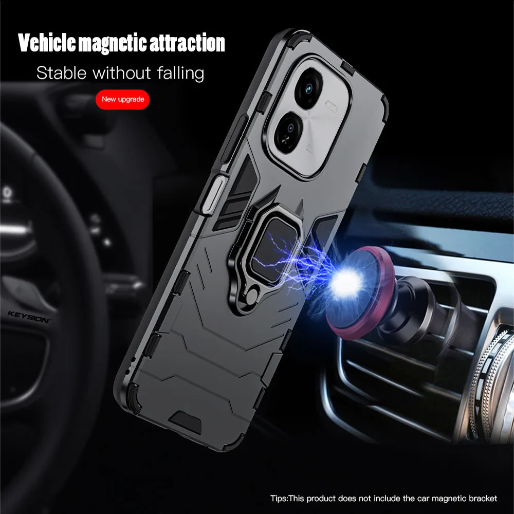 KEYSION Shockproof Armor Case for IQOO Z9X 5G Z9 Turbo Soft Silicone+PC Metal Ring Stand Phone Cover for VIVO IQOO Z9 Turbo Z9X