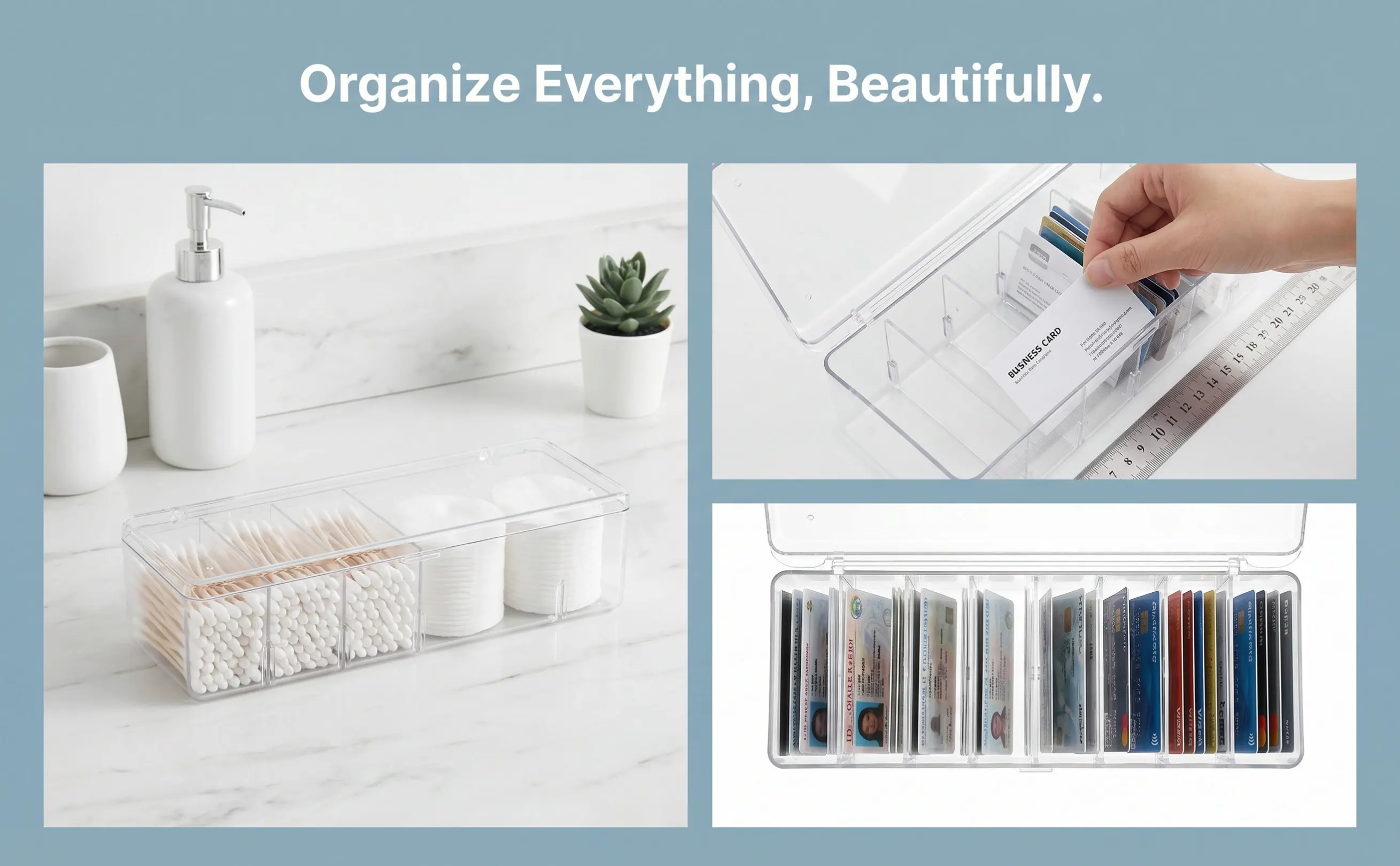 Acrylic Business Card Storage Box Set Clear Plastic Card Holders for Desk Multiple Gaming Cards Case Organizer Desk Accessories