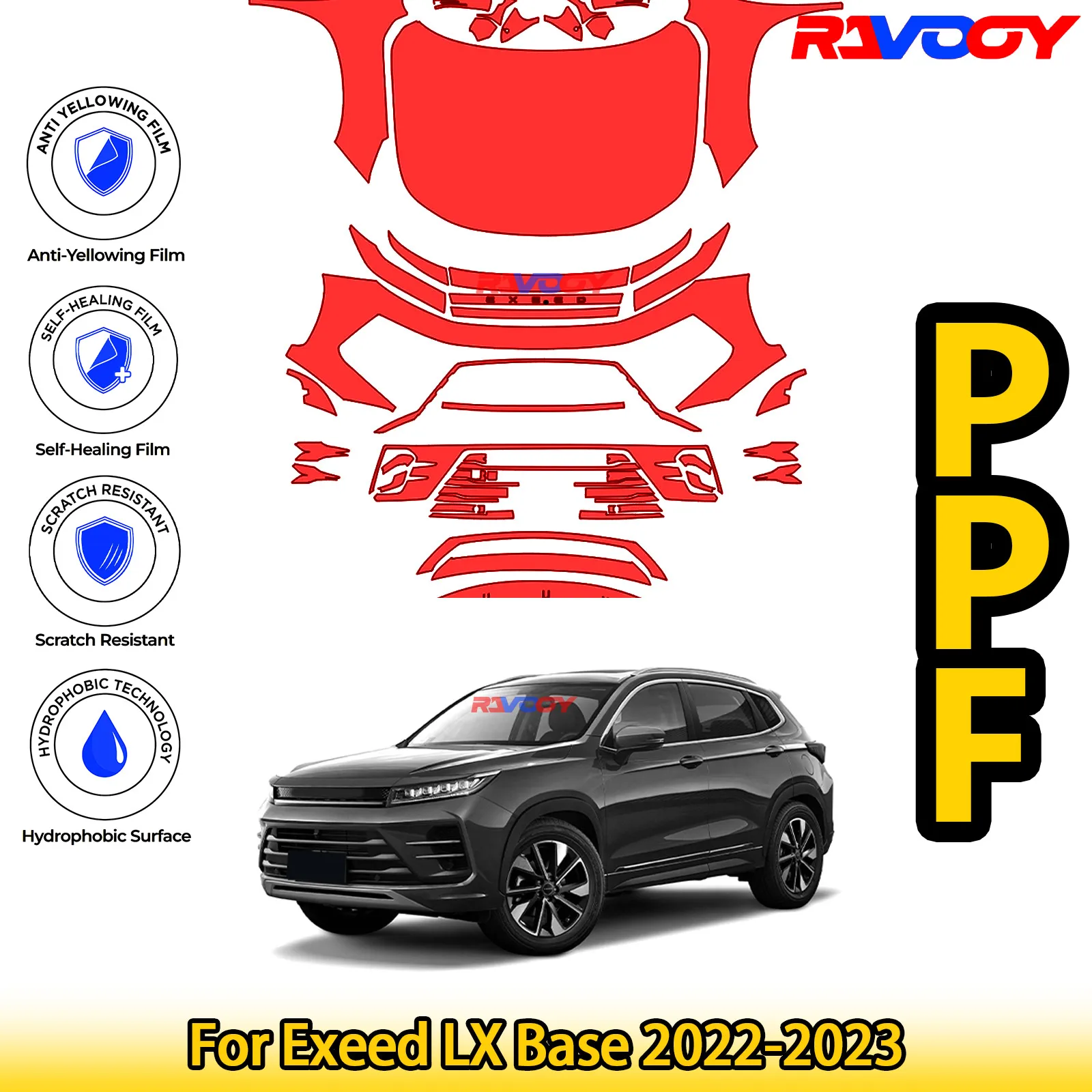 

Для Exeed LX Base 2022-2023 глянцевая матовая черная предварительно вырезанная передняя защитная пленка PPF Kit