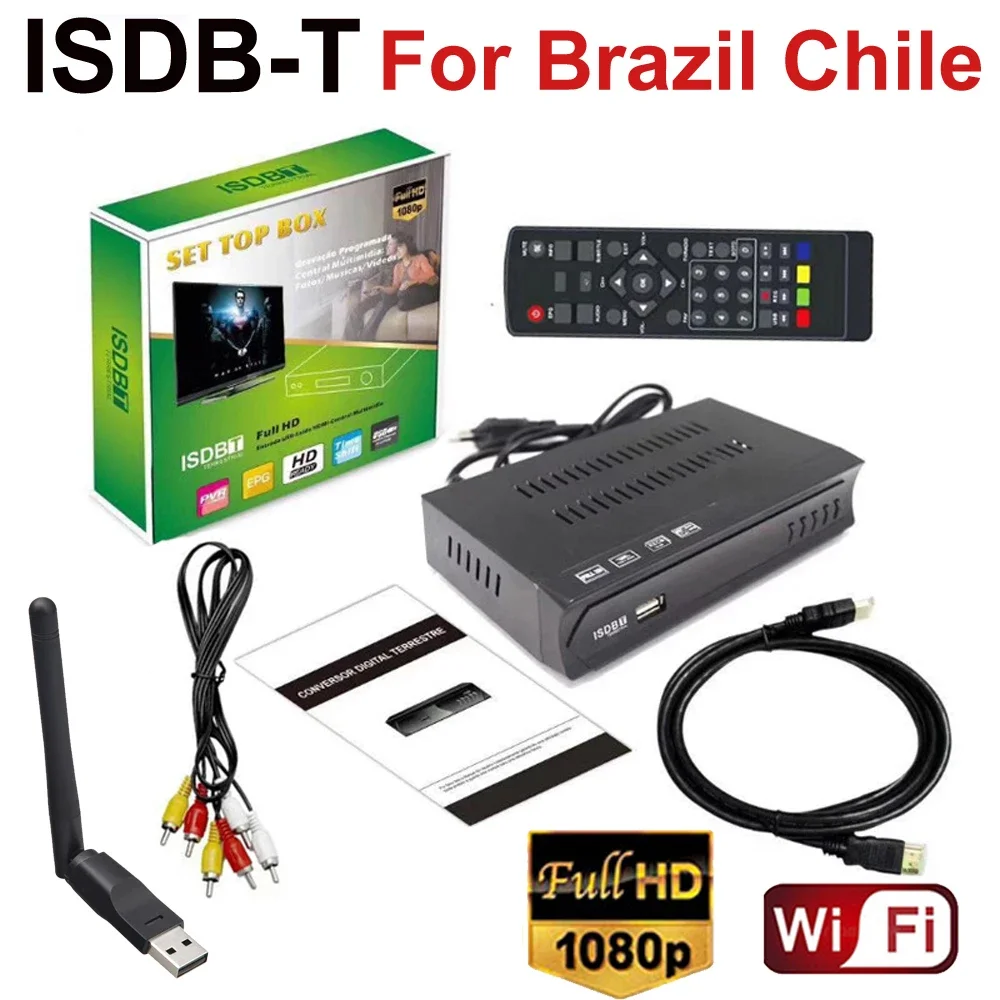 ISDB-T-receptor de TV Digital terrestre para Brasil/Chile, decodificador con Cable de interfaz HDMI RCA, 1080P, HD