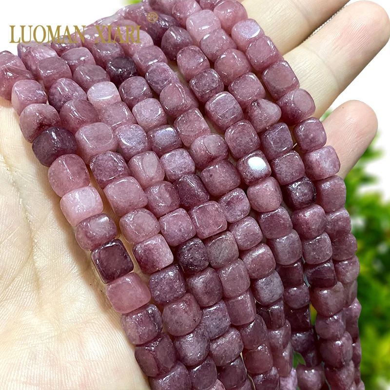 8x8MM Square Natural Chalcedony Imitate Purple Lepidolite Stone Loose Spacer Beads for Jewelry Making DIY Bracelet Accessories