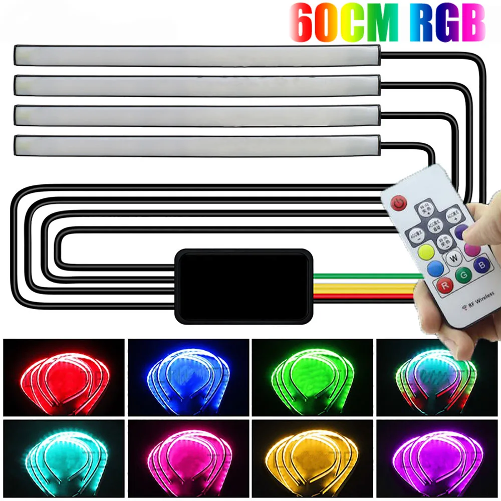 

1v4 car grille light strip 144 SMD with remote control RGB waterproof DRL and turn signal scrolling light modified LED