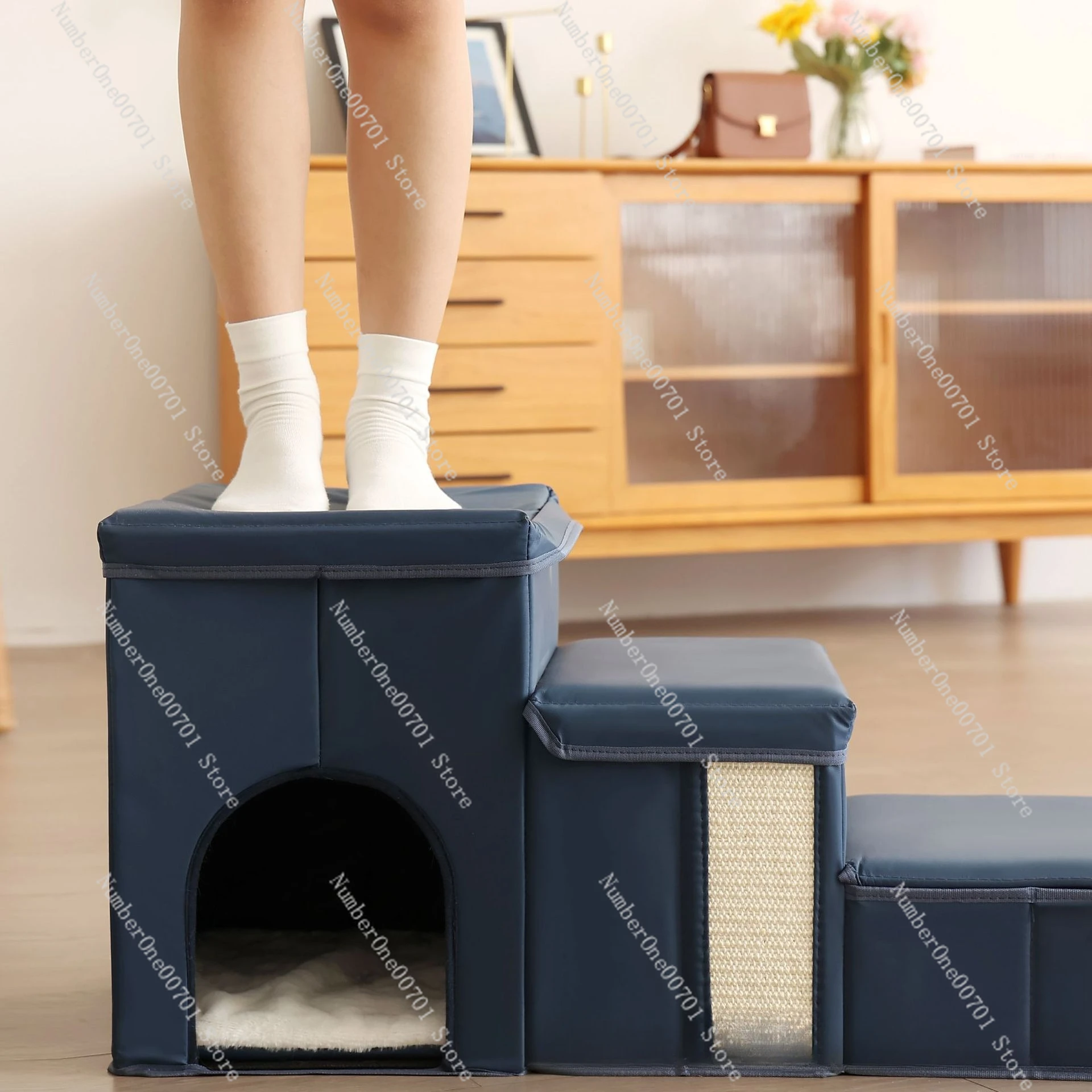 Waterproof Pet Steps with Cushion, 3‑Tier Stairs for Small Dogs Cats Indoor Climbing Stool