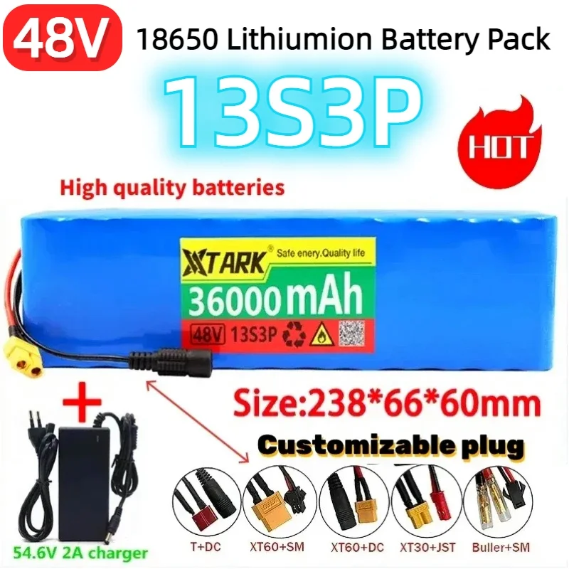 

Customizable plug 18650 13S3P 48V 30Ah Li-ion Battery Pack 750w 1000w E-bike Electric bicycle Scooter with BMS And 54.6v Charger