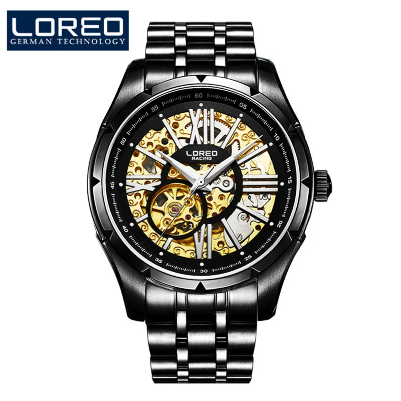 LOREO Luxury Brand Automatic Watches For Mens Casual Sports Skeleton Mechanical Watch Waterproof Male Clock Relogio Masculino