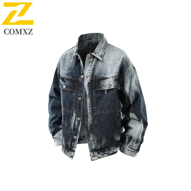 

COMXZ Мужская джинсовая куртка в американском стиле 2025, удобные мотоциклетные куртки, ветрозащитная легкая осенняя ветровка для езды на велосипеде на открытом воздухе