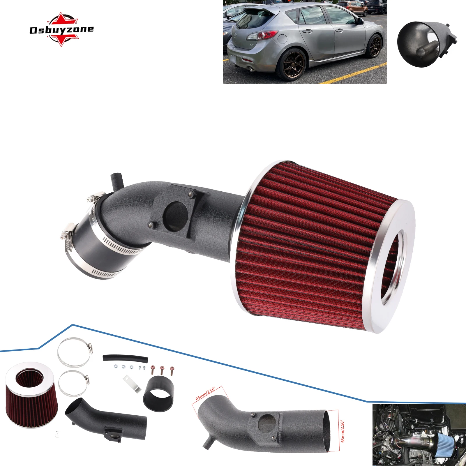 Image of Kurzer Ram-Lufteinlass-Induktionsfilter für 2010–2012 Mazda 3, alle Modelle mit 2,5 l 4-Zylinder-Motor (GT/S)