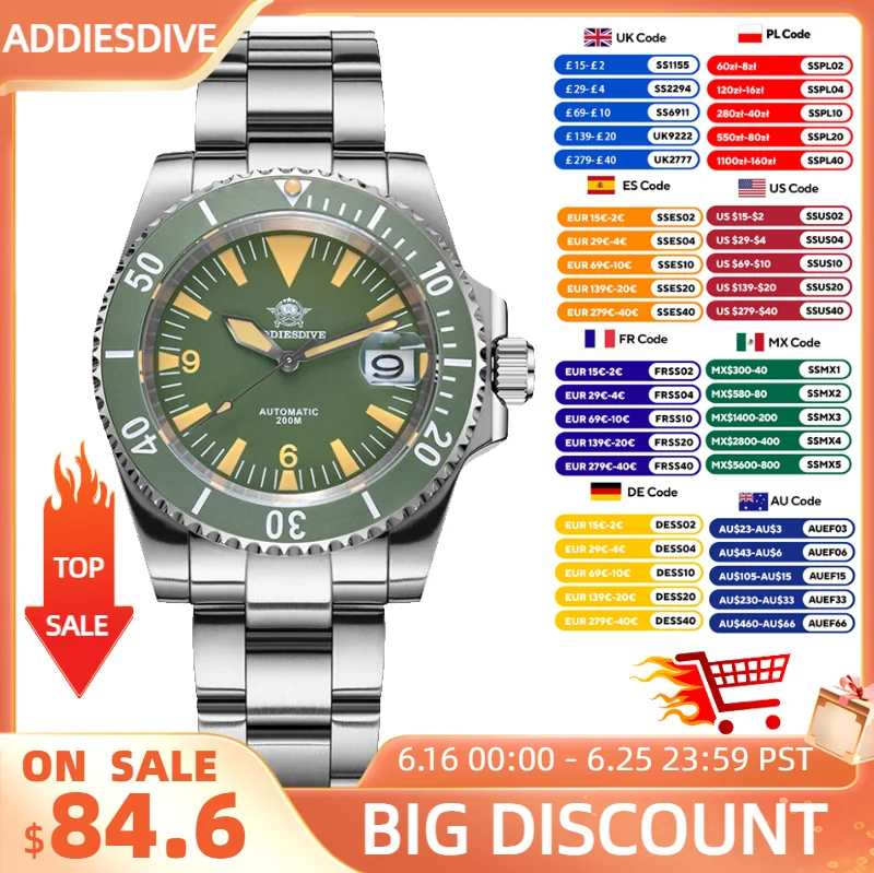 Adpeso jam tangan mekanis pria, arloji baru Diver NH35 otomatis 20Bar bercahaya menyelam keramik Bezel safir AD2064