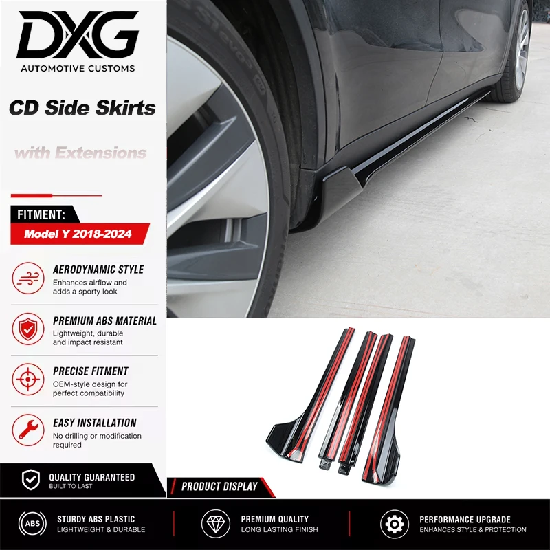For Tesla Model Y 2018-2024 Side Skirts with Winglets Adhesive Installation Exterior Body Kit