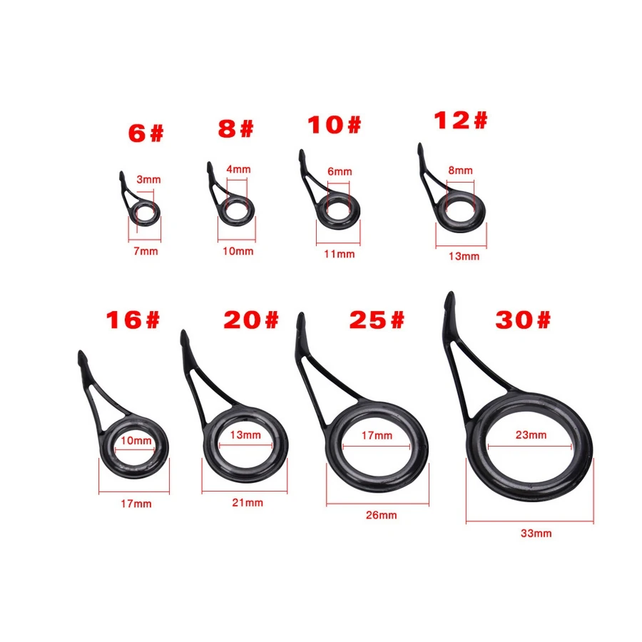 8pcs/lot Mixed Size Fishing Rod Guide Set Tip Strong Line Rings Fishing Rod Guide Tip Top Repair Kit