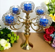 10pcs)5 Arms Gold Candelabra/Crystal Candle Holders,for Table Centerpiece Wedding Dinner ,Home Holiday Decor,Gifts