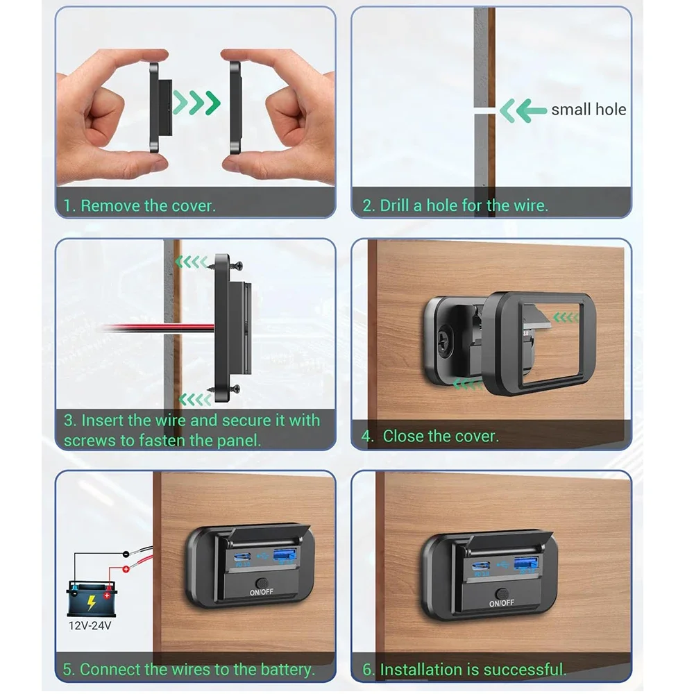 12 فولت RV نوع C منفذ USB مع مفتاح الطاقة 36 واط QC3.0 USB 55 واط PD نوع C مقبس شحن سريع مع غطاء مقاوم للماء للدراجات النارية