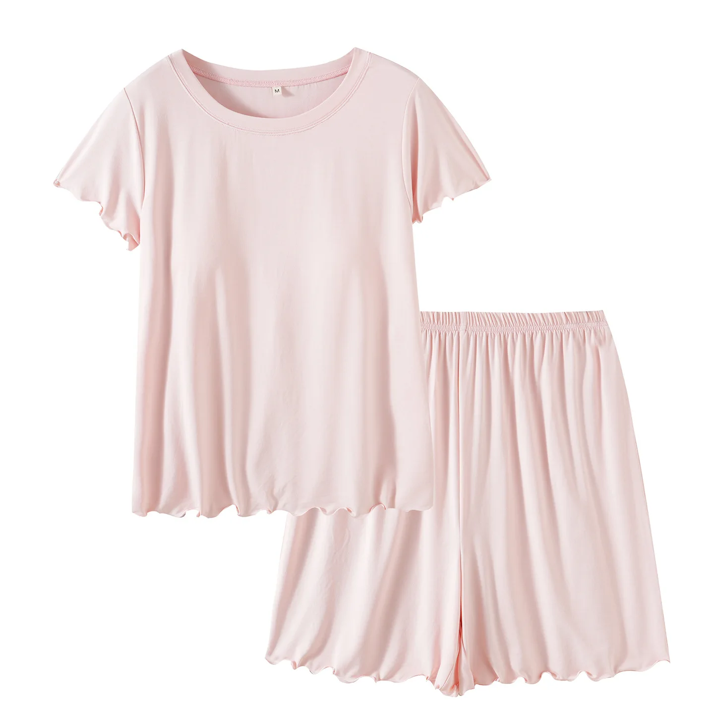2026 Summer New Women's Bamboo Fiber Pajamas Soft  Round Collar Short Sleeve 2pce Set Loose Home Clothes Skin-friendly Pyjamas