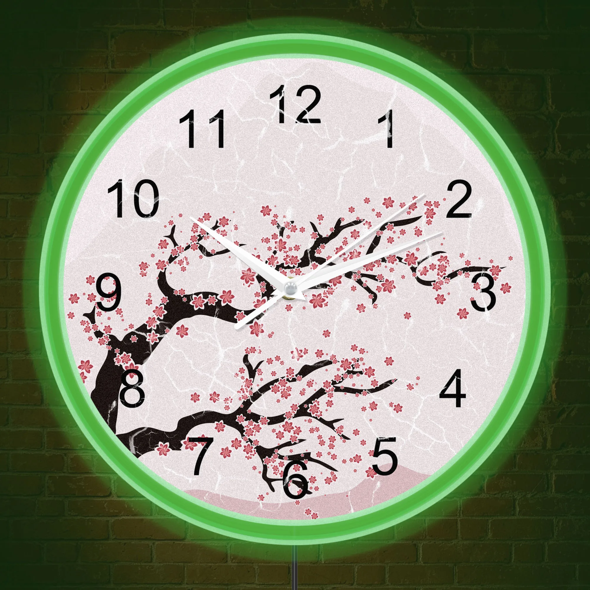 Pink Cherry Blossom Branch Neon Wall Clock for Bedroom Living Room Oriental Sakura Tree LED Light Up Wall Clock Glow in the Dark