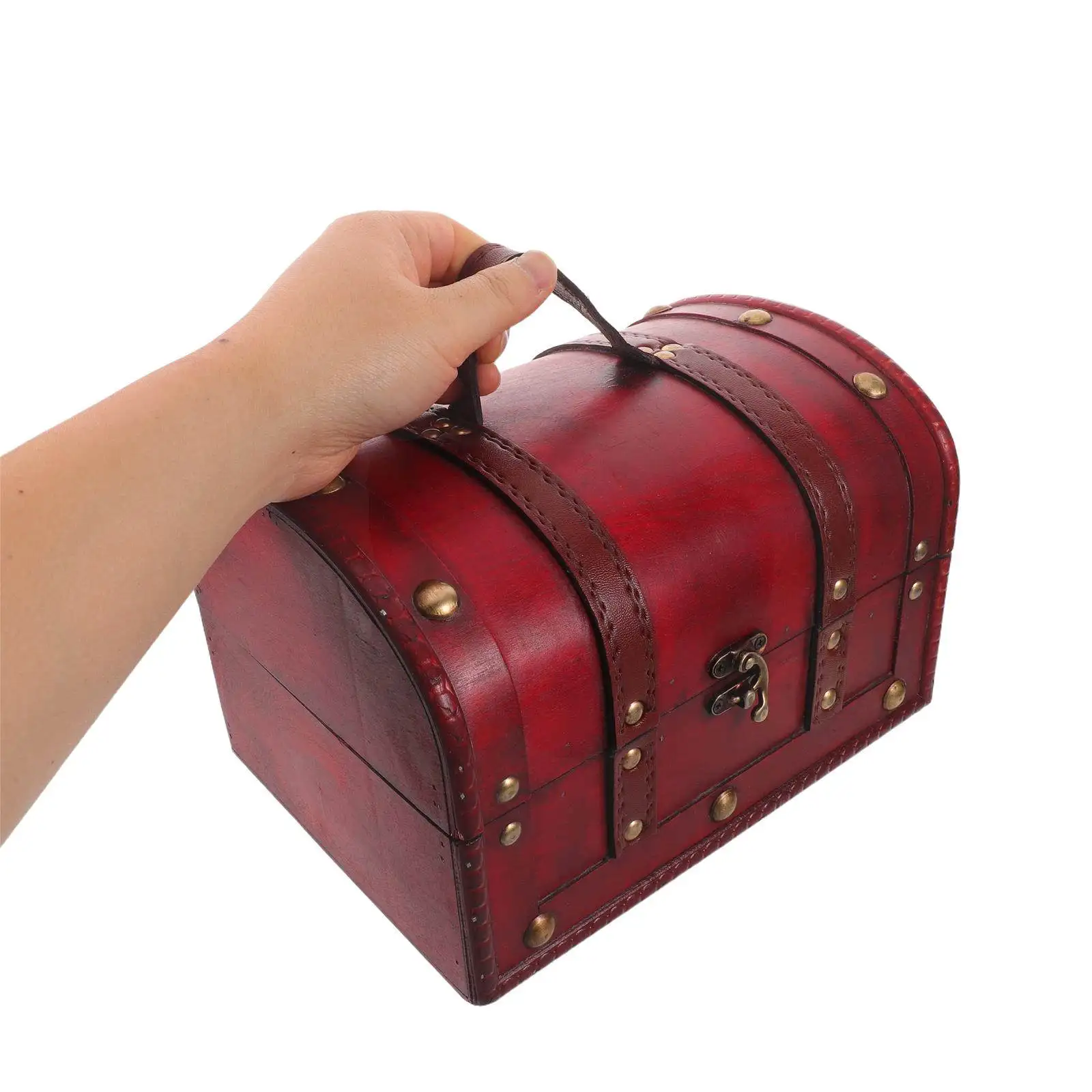 Vintage Wooden Jewelry Box for Women Men Portable Retro Decor Storage Organizer for Earrings Rings Necklaces Bracelets Watch