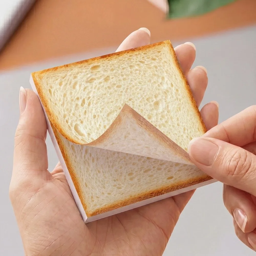 Self Stick Bread Sticky Notes Removable Adhesive 50 Sheets Food Theme Memo Pads Tearable Paper Toast Sticky Notes