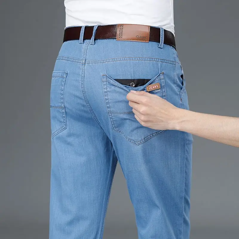

Men's Thin Business Jeans Classic Elasticity Straight Leg Denim Pants Fashion Comfortable Soft Trousers Male Casual Clothing