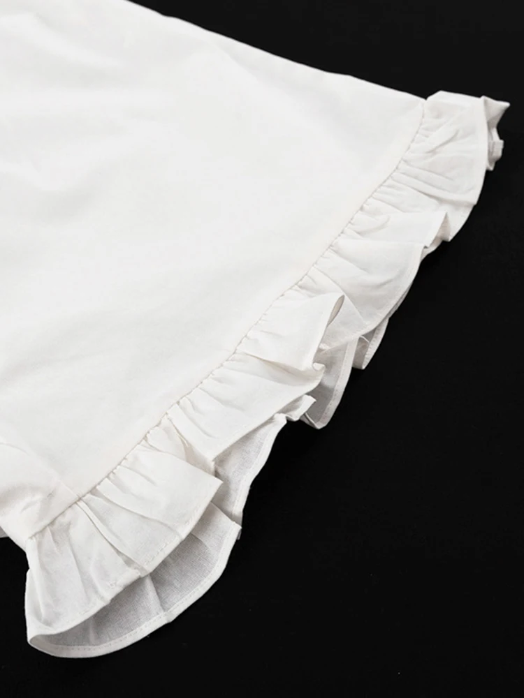 2023 Summer New Shorts Suit Women Beige Wood Ear Loose Casual Shirt High Waist Shorts Two Piece Set For Women Long-sleeve Sets
