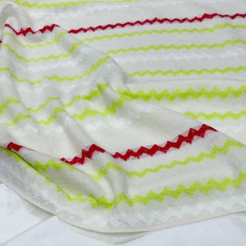 100% Wool White Bottom Rainbow Stripe Knitted Wool Fabric Jacket Cardigan Slightly Elastic Fabric