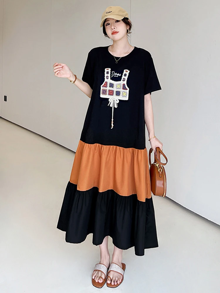 NYFS حجم كبير صيف 2025 فستان طويل فضفاض النمط الكوري عطلة رداء Elbise فستان امرأة قصيرة الأكمام