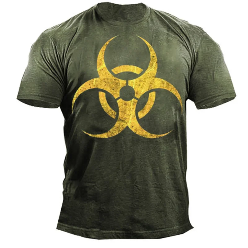 Biohazard Symbol Printed T-shirt Men\'s and Women\'s Street Wear Large Relaxed Short Sleeve Top Summer Fashion Unisex