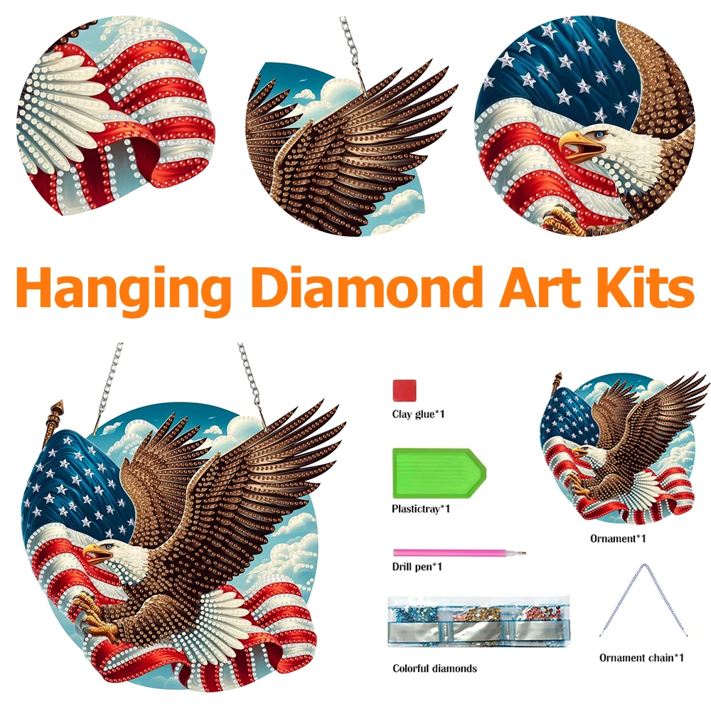 

US Flag Eagle Diamond Painting 2D Flat American Flag Eagle Wall Hanging 1Set DIY Diamond Art Pendant Wall Door Decoration