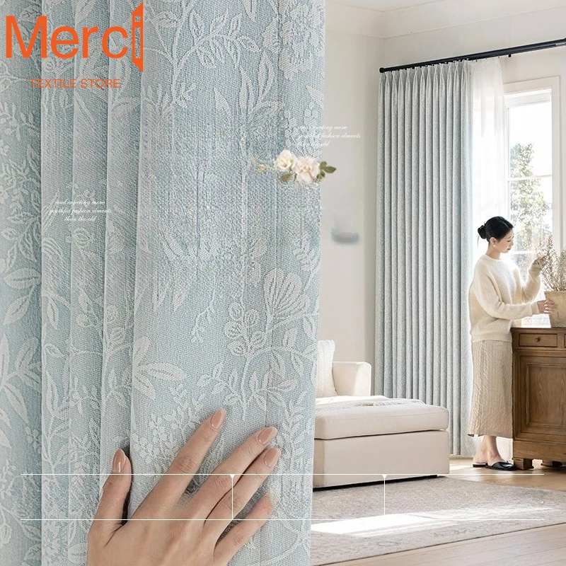 Curtain Blackout Double-sided Chenille Embossed Jacquard Cream Style Curtains for Living Dining Room Bedroom Custom Size Decor